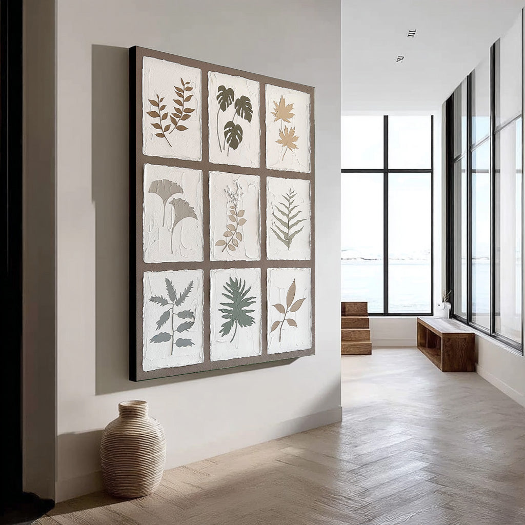 Minimalism Artwork Floral Painting on Canvas 3D Plant Textured Variety Of Leaves Wall Art Home Decor