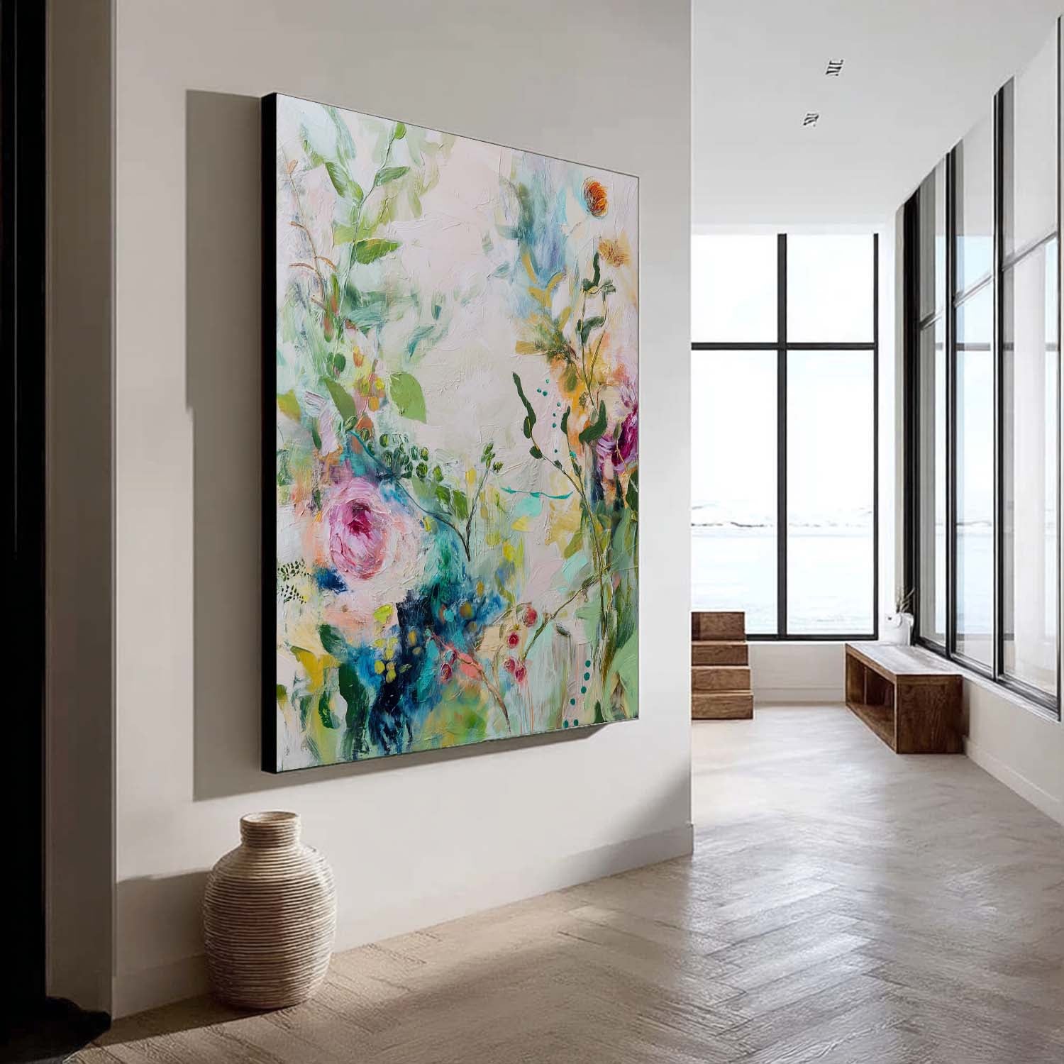 Botanical Painting Nature Wall Art Large Colorful Flower Abstract Painting Canvas Original Artwork Decor