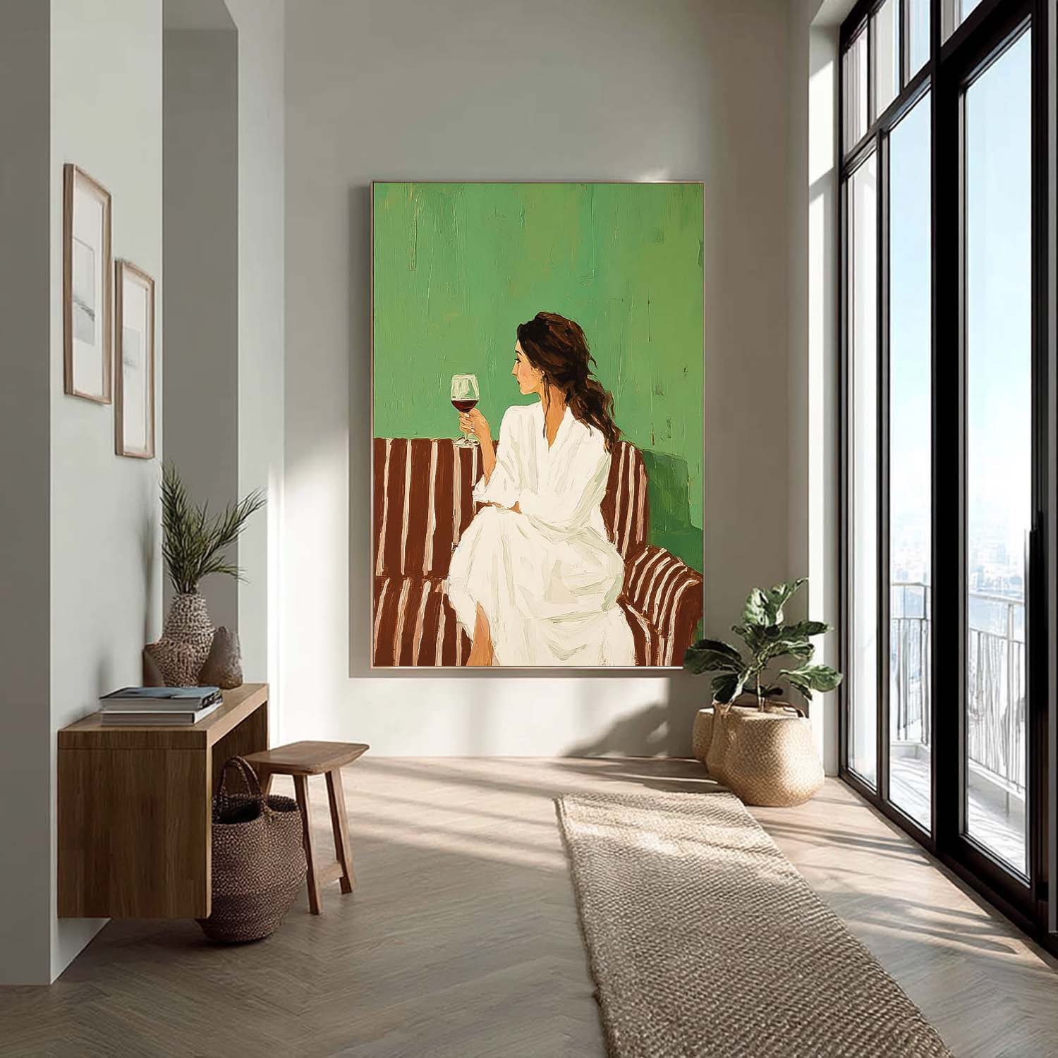 Original Elegant Woman Wall Art Abstract Lady Wearing A Bathrobe Oil Painting Canvas Figure Artwork Framed