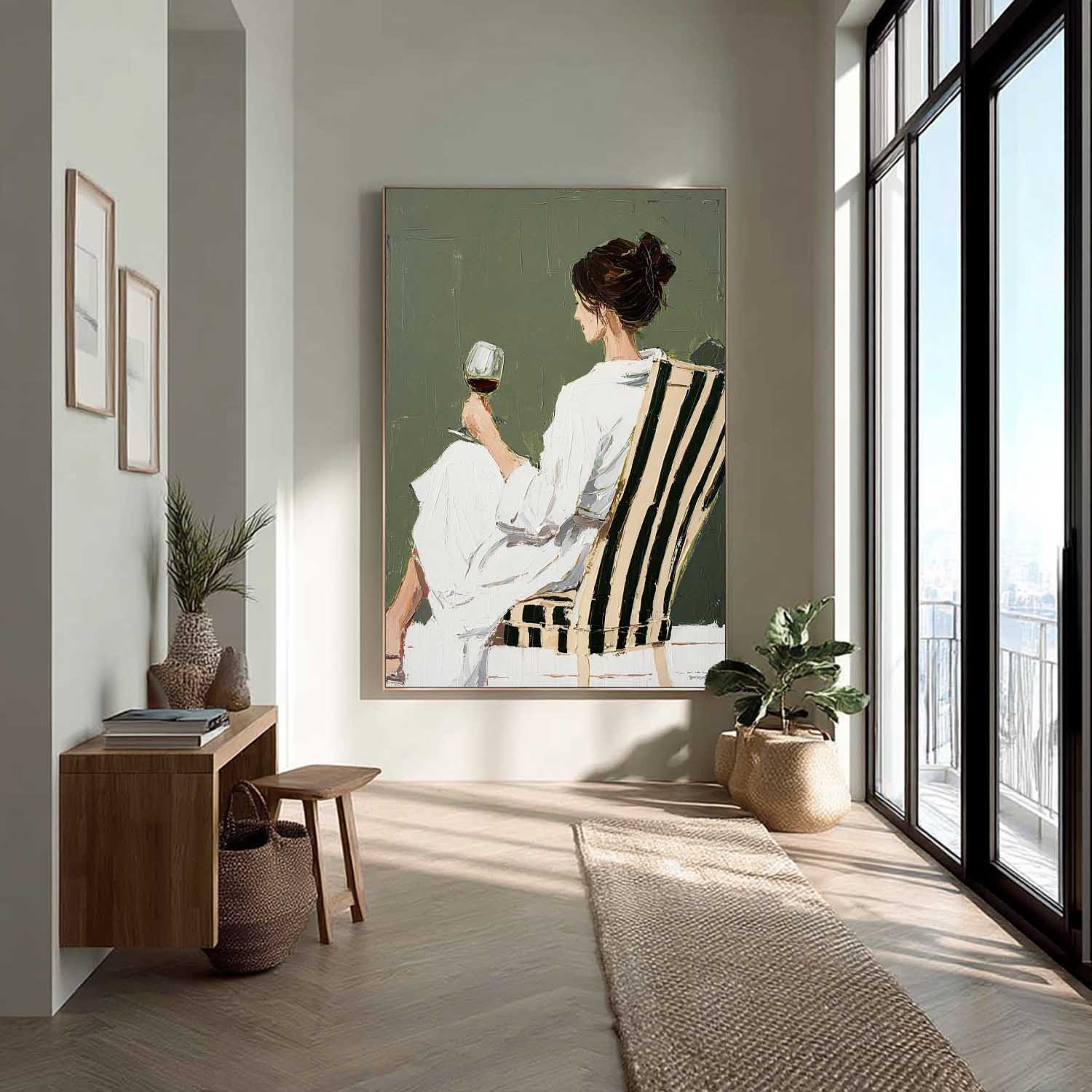 Abstract Lady Wearing A Bathrobe Oil Painting Canvas Figure Artwork Framed Original Elegant Woman Wall Art
