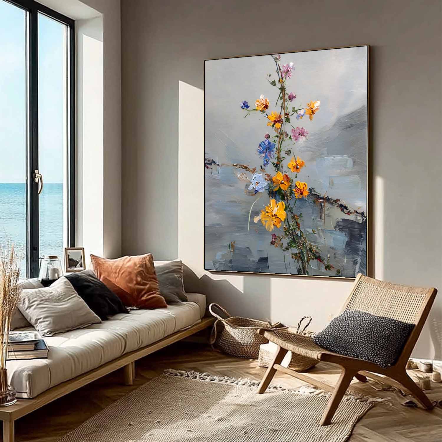 Hand-Painted Abstract Floral Oil Painting Modern Wall Art Unique Colorful Flower Canvas For Living Room Decor