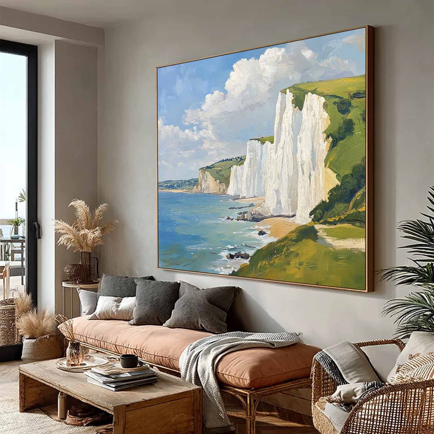 White Cliffs And Coastal Scenery Painting Abstract Tranquil Sea View Landscape Large Fresh Blues Wall Art