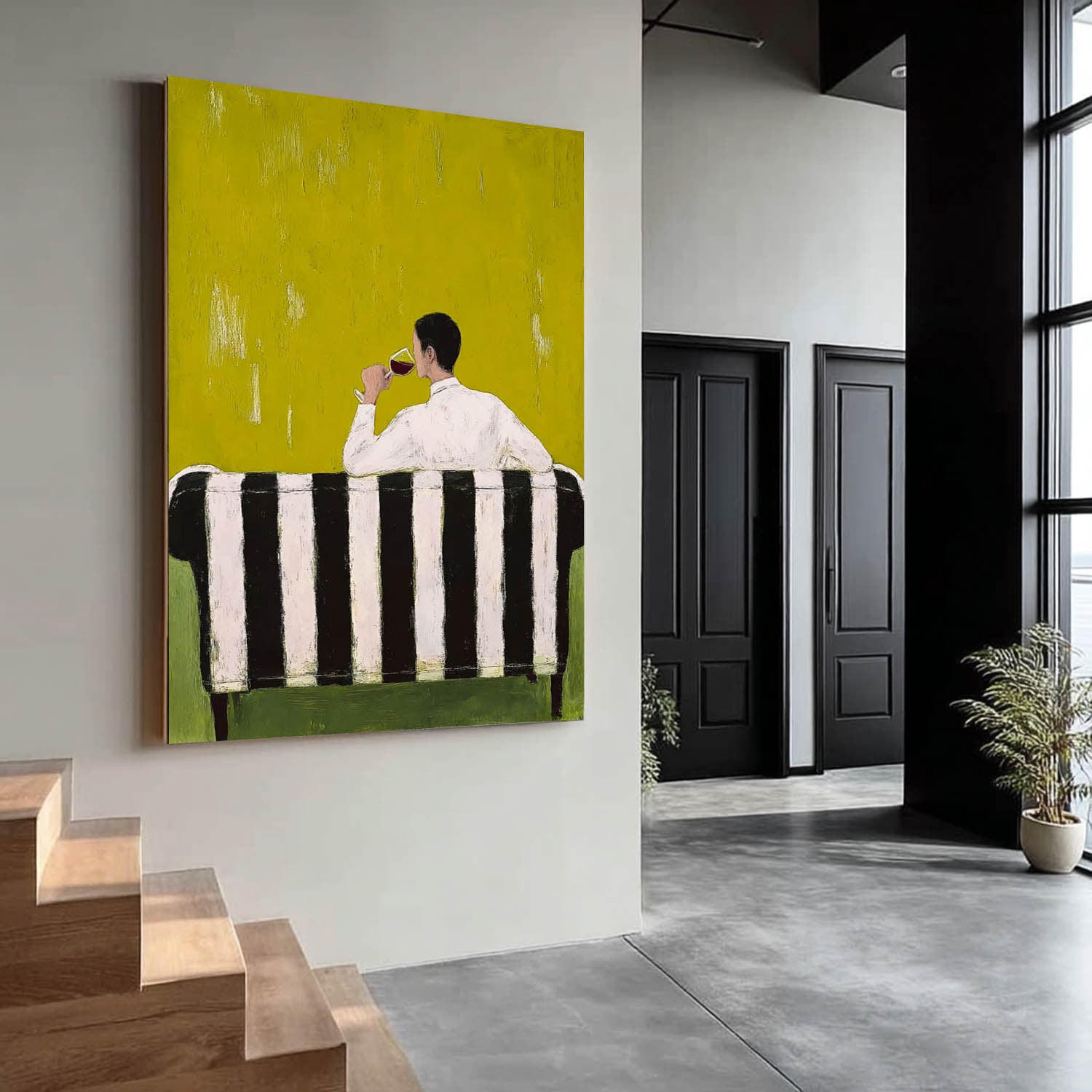 Retro Figure Artwork Abstract Gentleman Tasting Wine Oil Painting Canvas Original Man Wall Art