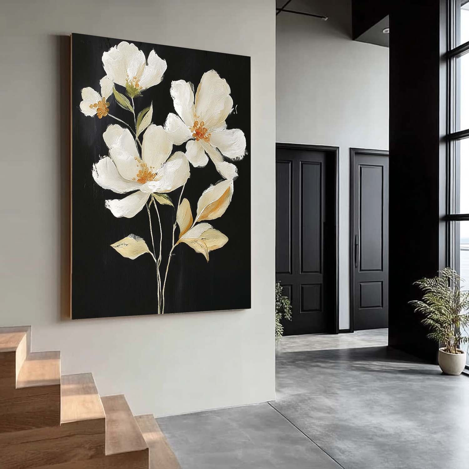 Original Artwork Texture Plant Wall Art Large White Flower Abstract Oil Painting Canvas Home Decor