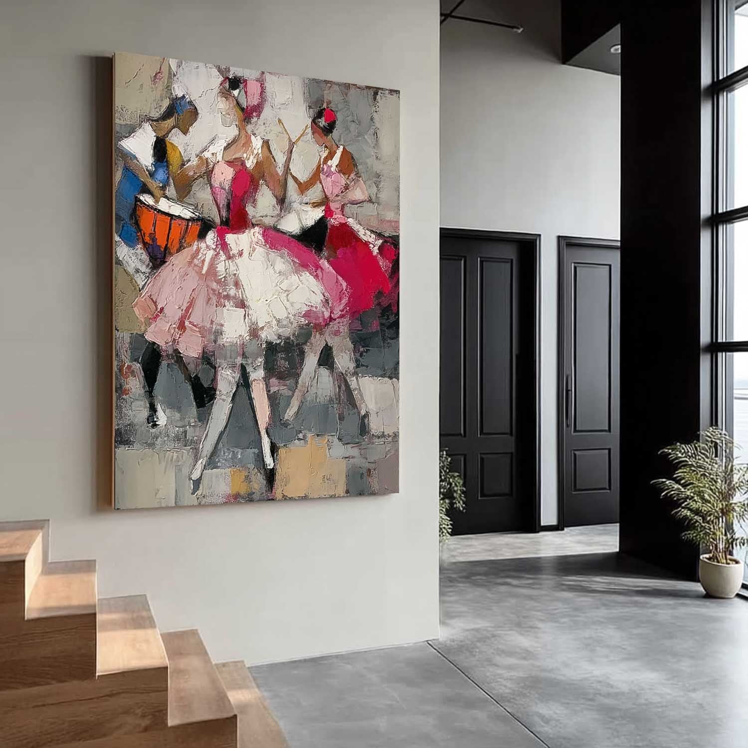 Large Dancing Girl Artwork Original Female Acrylic Painting Canvas Abstract Lady Wall Art Framed