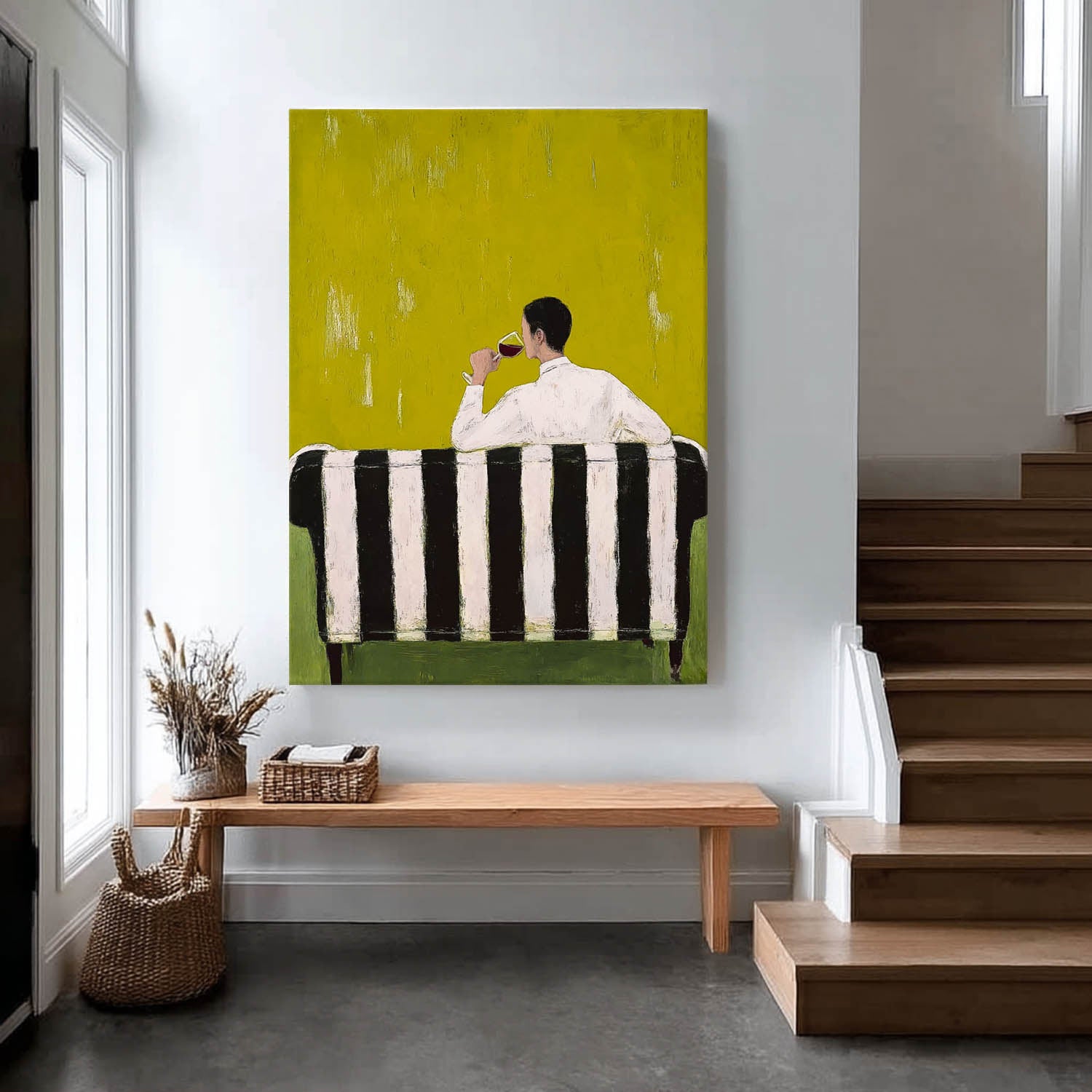 Retro Figure Artwork Abstract Gentleman Tasting Wine Oil Painting Canvas Original Man Wall Art