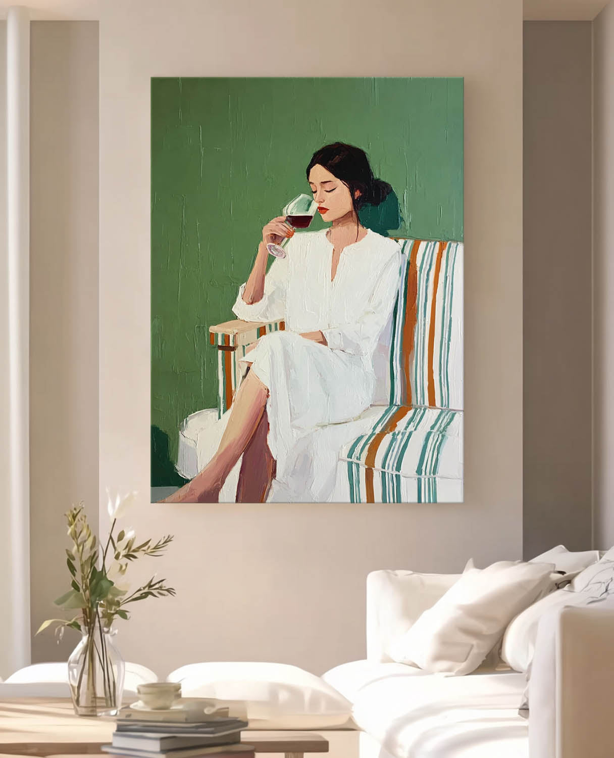 Original Elegant Woman Wall Art Abstract Lady Wearing A Bathrobe Oil Painting Canvas Figure Artwork Framed