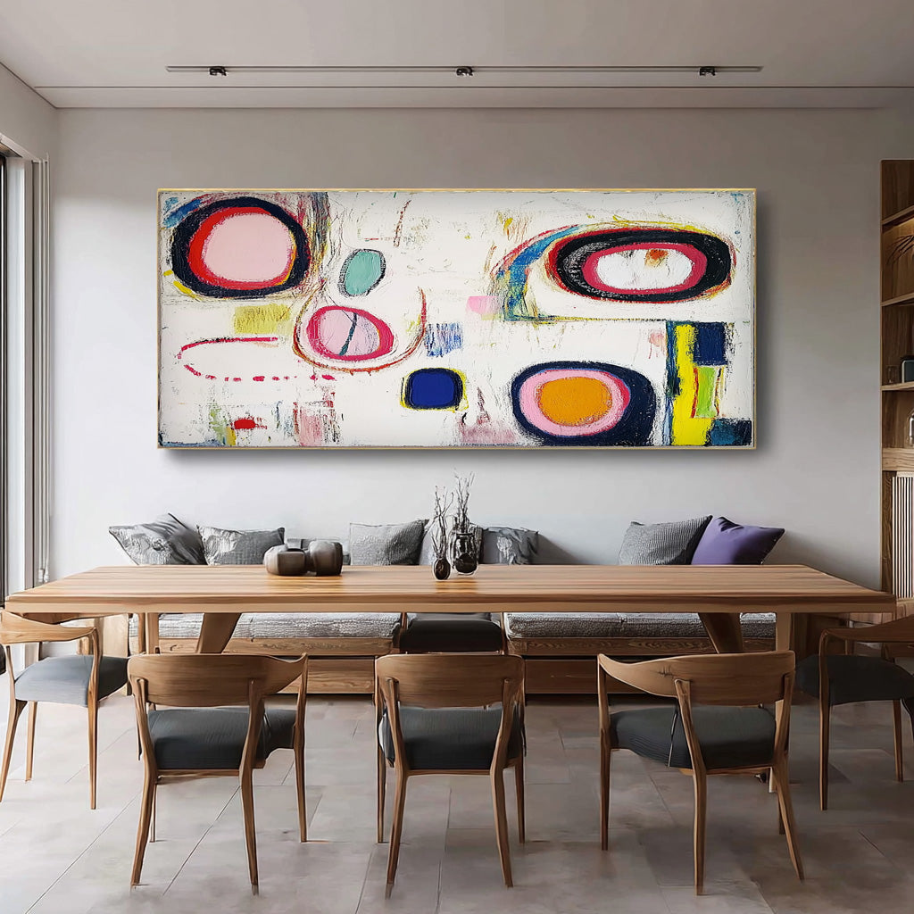Abstract Oil Painting Modern Colorful Handmade Artwork Original Irregular Geometric Circles Wall Art