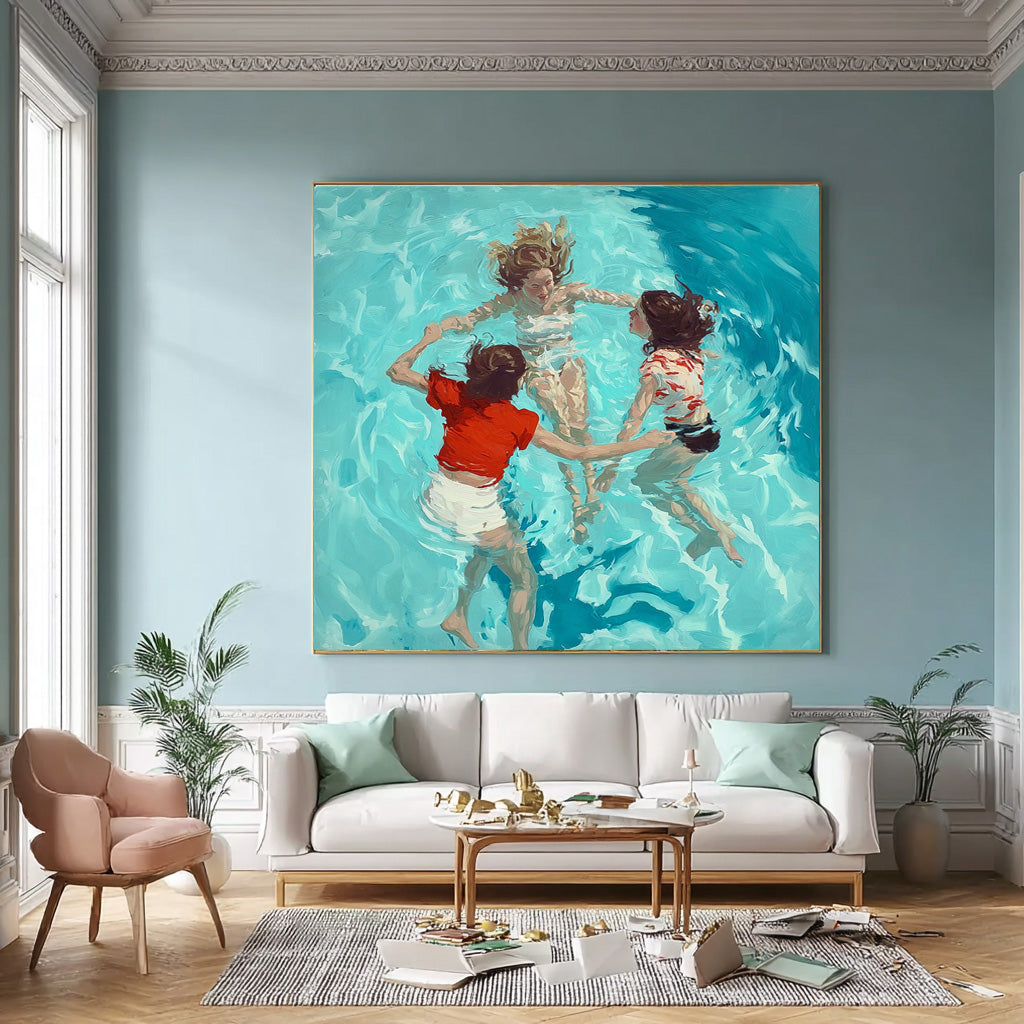 Lovely Lady Artwork Original Girl swimming Wall Art Diving In Ocean Sensual Woman Acrylic Painting