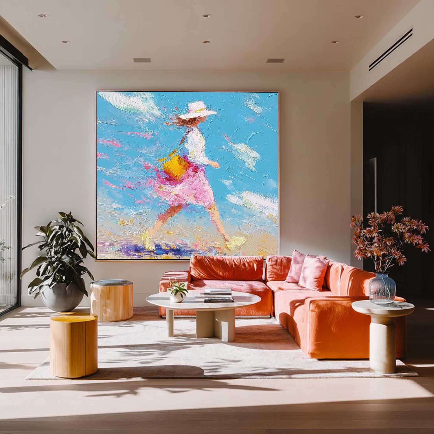 Contemporary Expressionist Palette Knife Painting Large Colorful Abstract Girl Wall Art Textured Acrylic painting