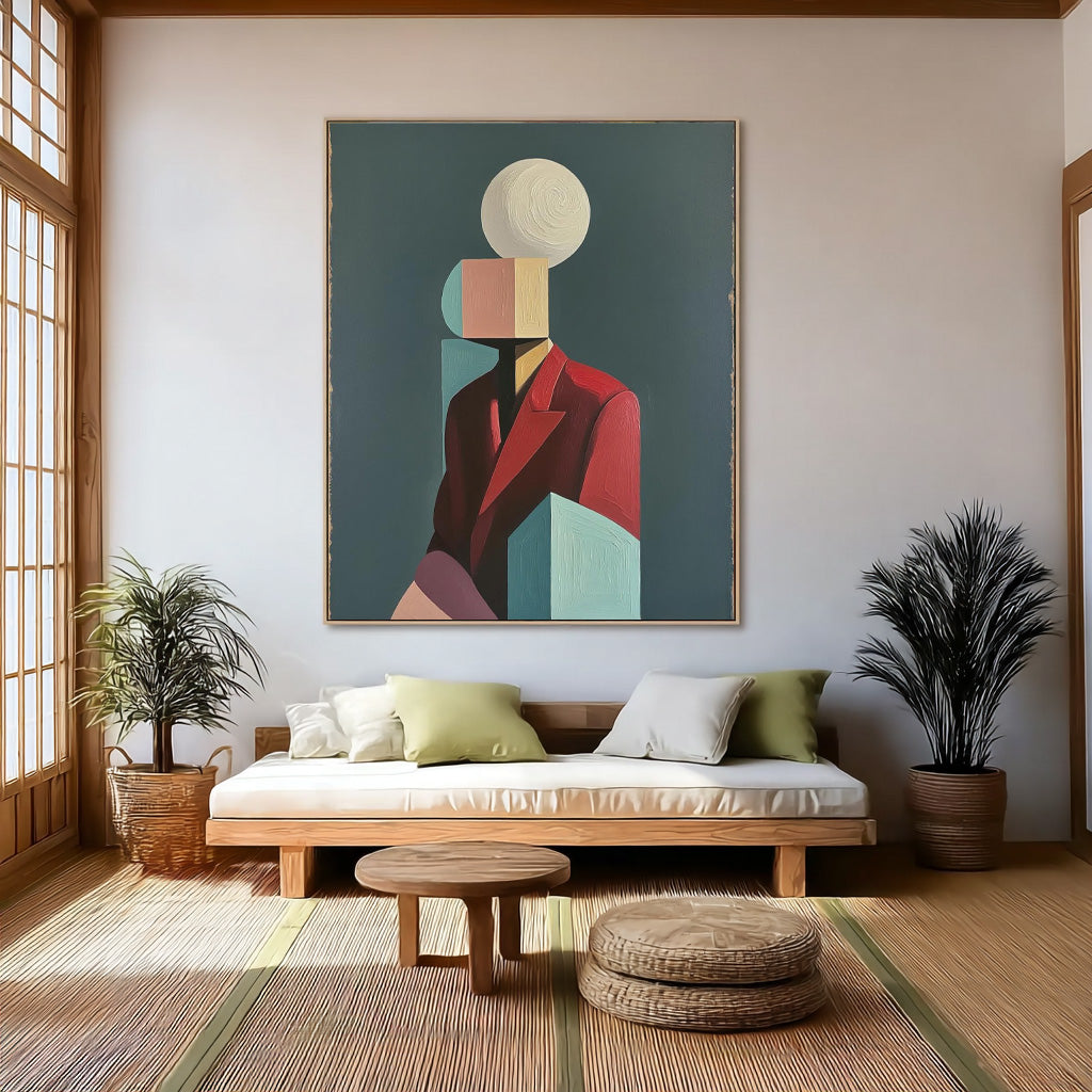 Textured Geometric Shapes People Painting Canvas Original Large Abstract Figure Wall Art Home Decor