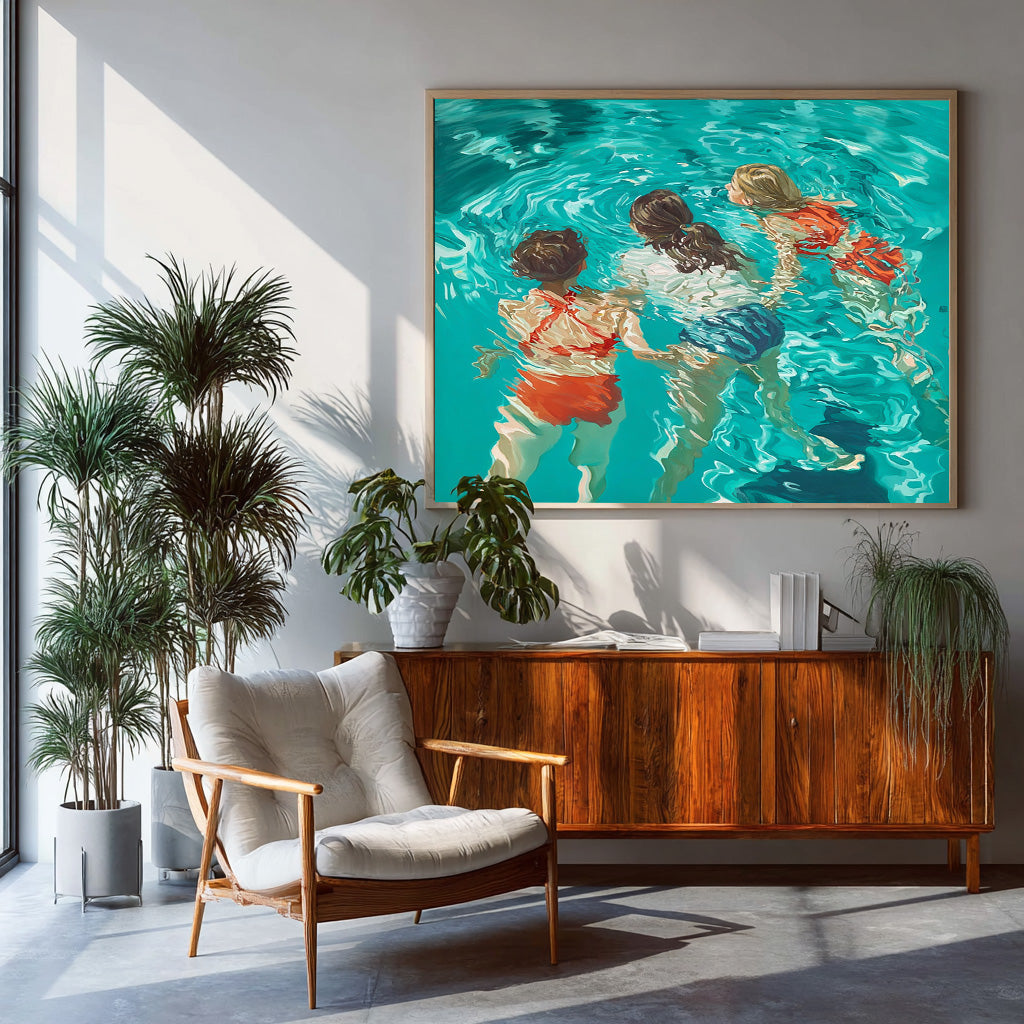 Abstract Colorful Artwork Original Girl Diving Oil Painting Diving In Ocean Sensual Woman Swimming Wall Art
