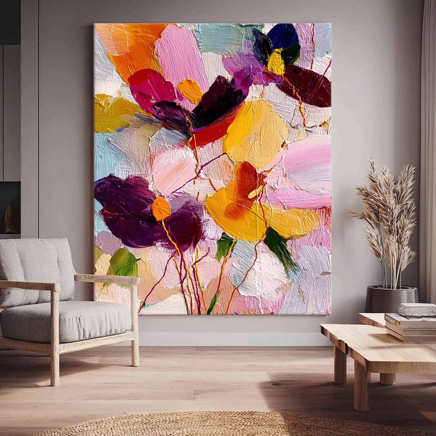 Original Graffiti Artwork Texture Plant Wall Art Large Color Flower Abstract Painting Canvas Home Decor