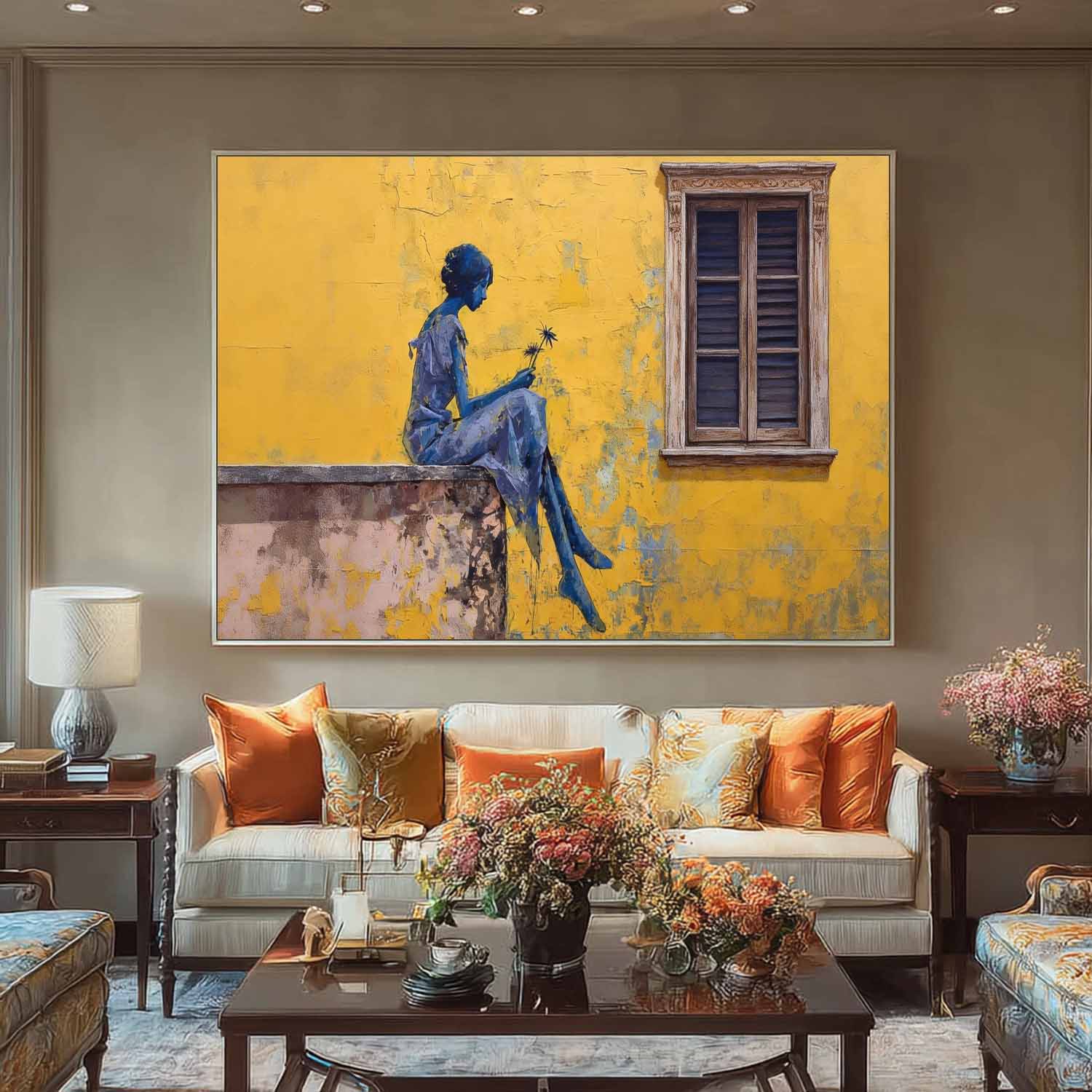 Mediterranean Style Abstract Art Landscape Canvas Serene Moments Abstract Painting Contemporary Lady Canvas Decor