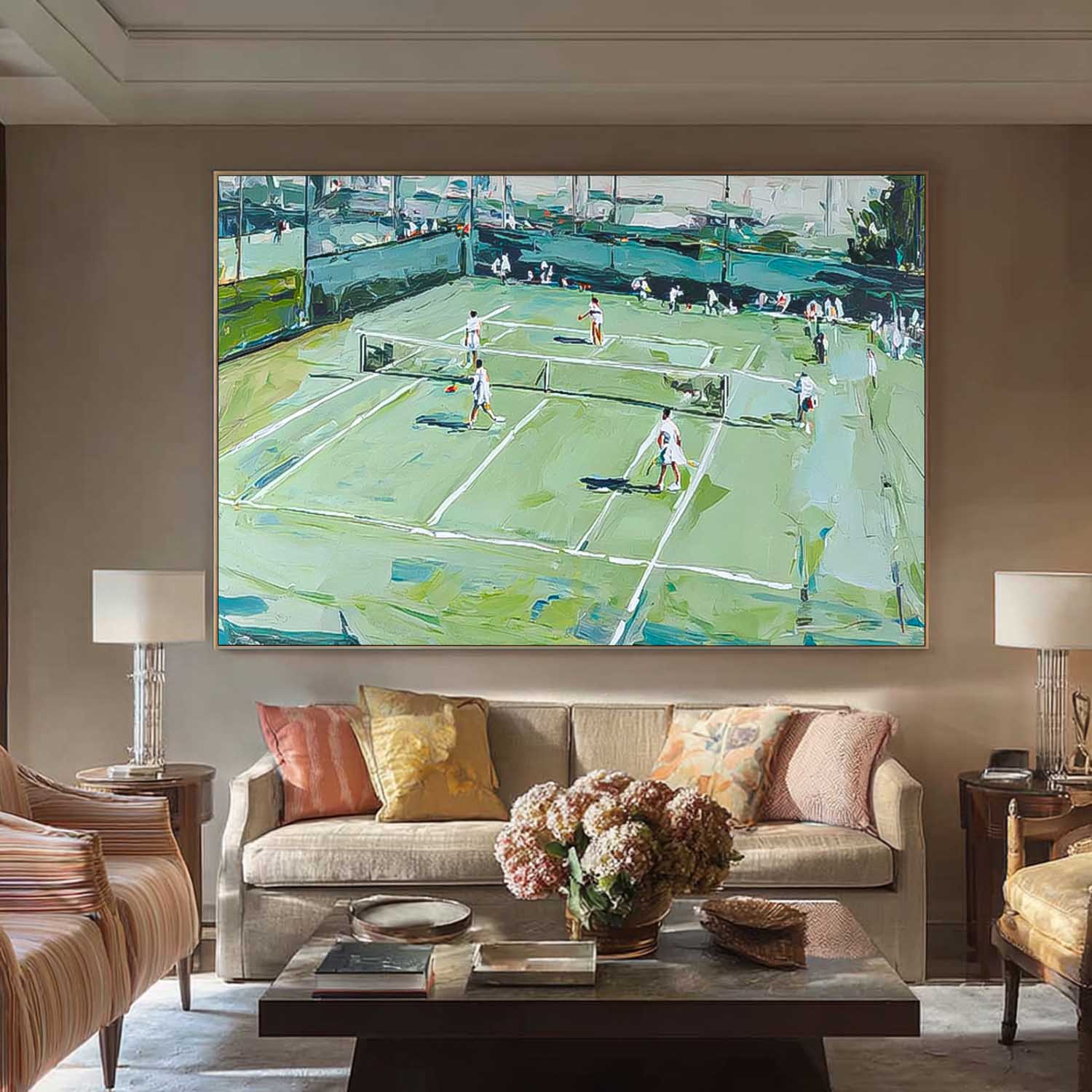 Textured Large Volleyball Court Painting Canvas Abstract Volleyball Sports Wall Art Volleyball Lovers Gift