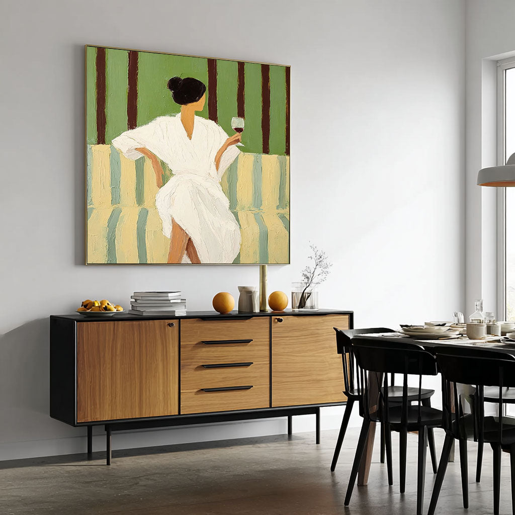 Square Abstract Lady Wearing A Bathrobe Painting Canvas Figure Artwork Original Woman Wall Art