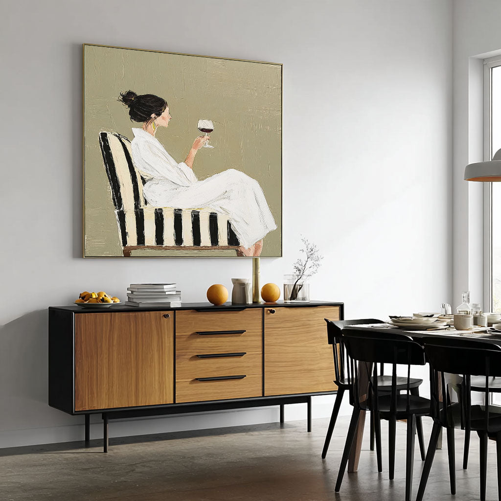 Square Abstract Lady Wearing A Bathrobe Painting Canvas Figure Artwork Original Elegant Woman Wall Art