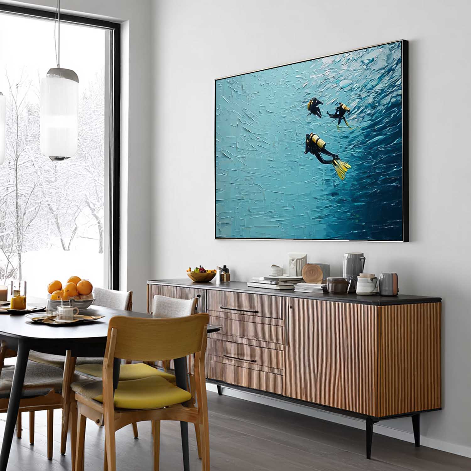 Abstract Underwater Artwork Blue Texture Painting Minimalist Diving Art Large Ocean Painting Diving Gifts