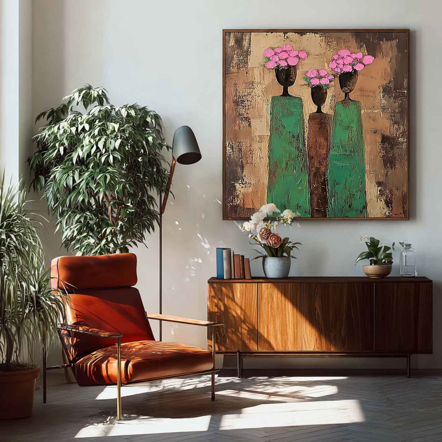 Abstract Simple Characters Artwork Original Retro Painting Brown Modern People Silhouette Wall Art