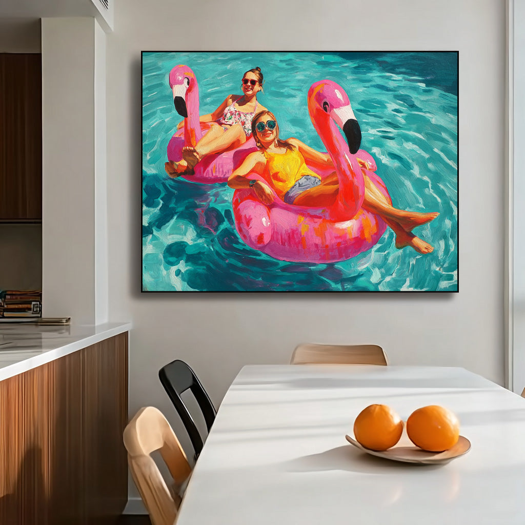 Abstract Colorful Flamingo Artwork Original Girl Water Entertainment Sensual Lady Swimming Wall Art