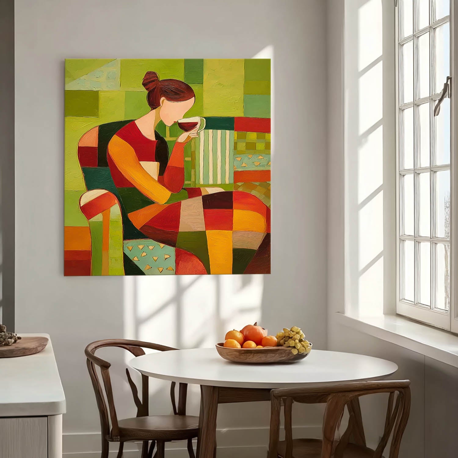 Lady Geometric Color Blocks Oil Painting Canvas Original Elegant Woman Wall Art Abstract Figure Artwork