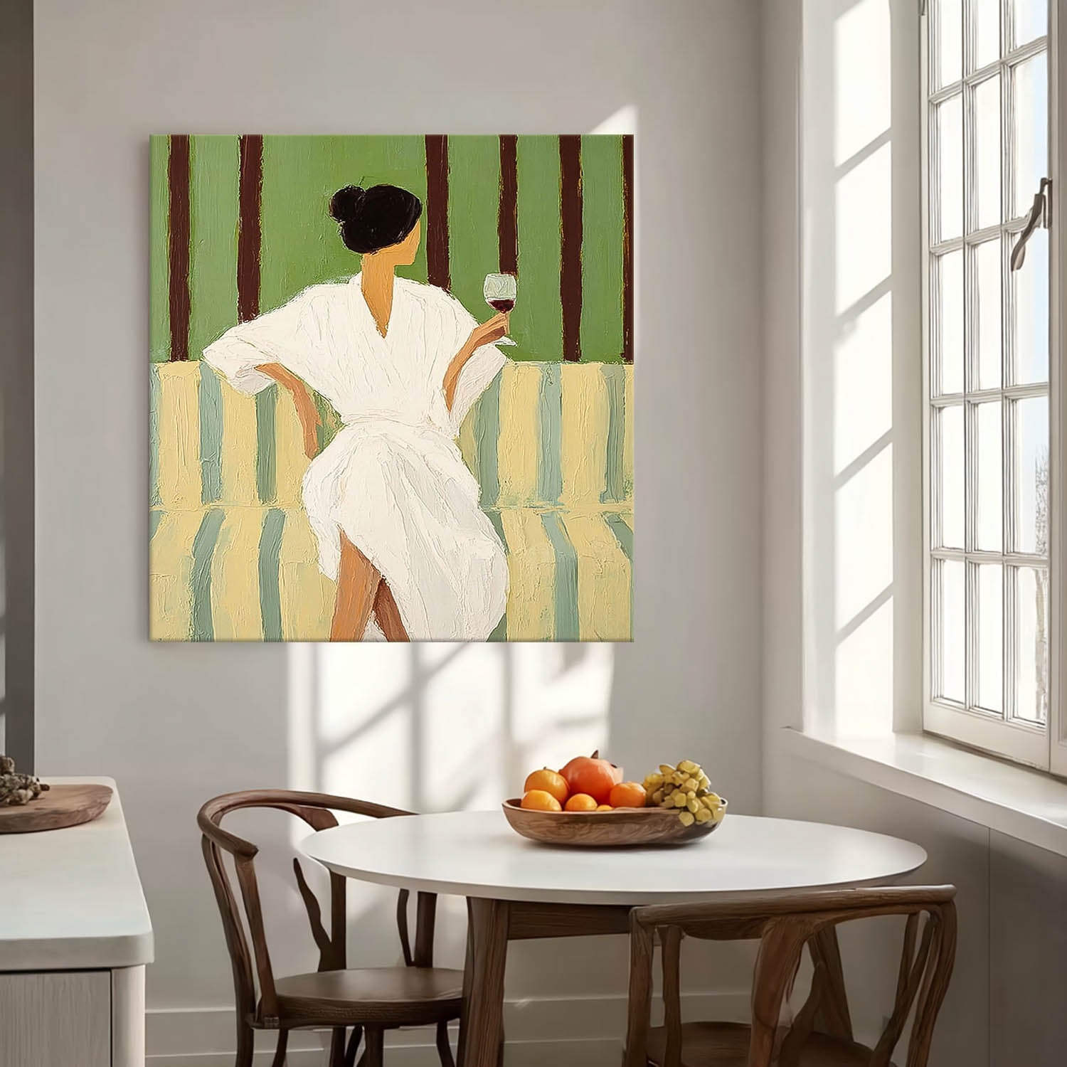 Square Abstract Lady Wearing A Bathrobe Painting Canvas Figure Artwork Original Woman Wall Art