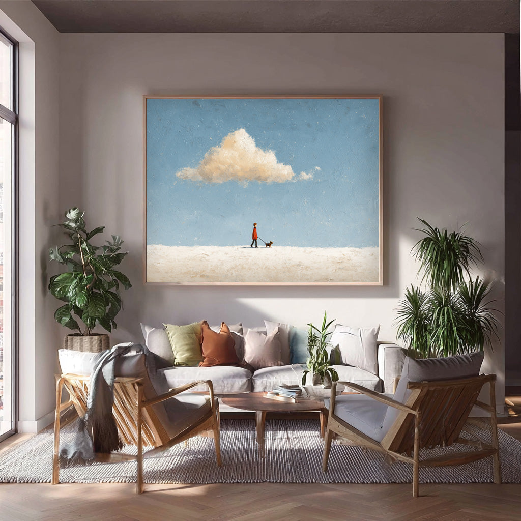 Large Walking The Dog Wall Art Original Minimalism Artwork Abstract Figure Painting Canvas Home Decor