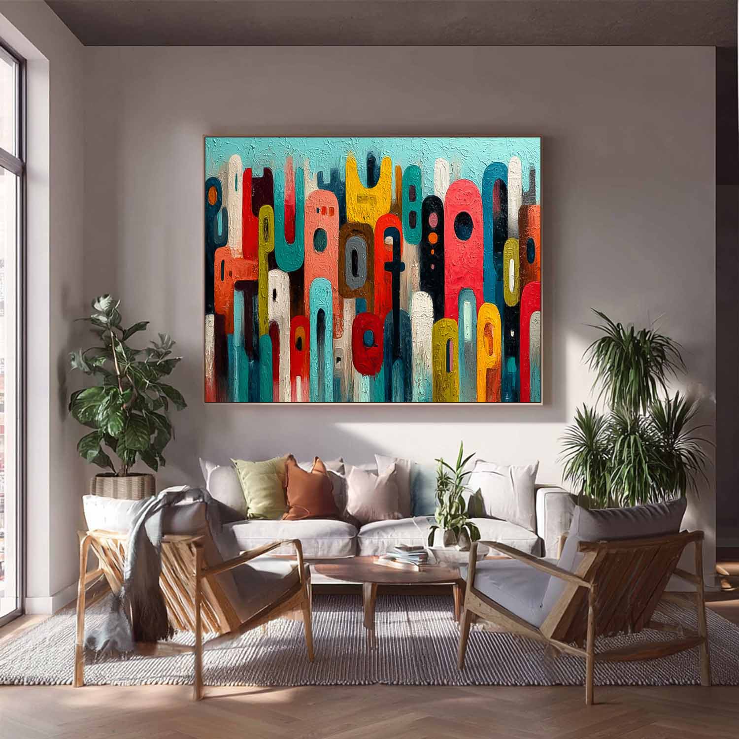 Modern Colorful Artwork Abstract Graffiti Oil Painting Texture Acrylic painting Original Wall Art Home Decor