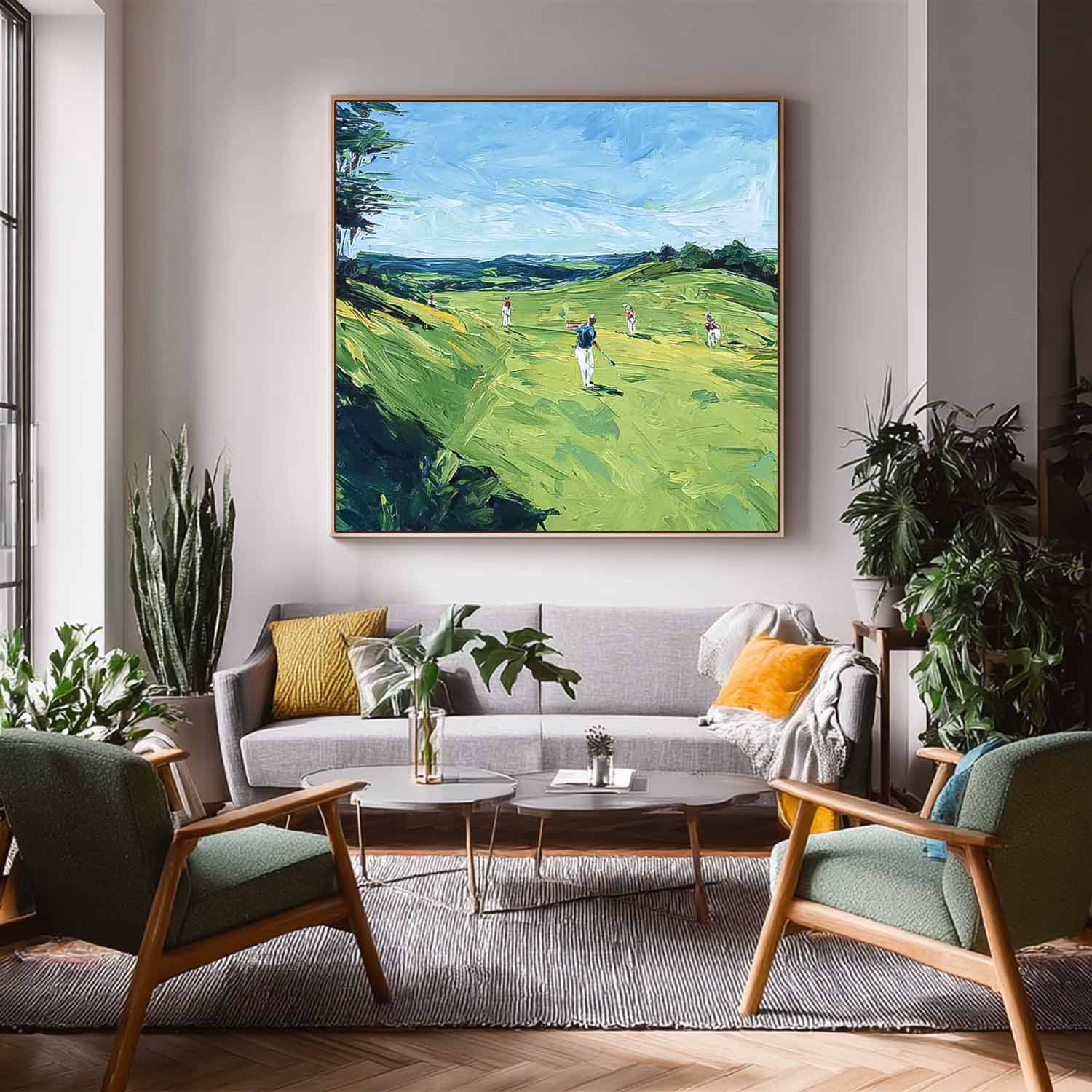 Square Textured Multiplayer Golf Art Contemporary Sport Decor Modern Golf Artwork Golf Lovers Gift
