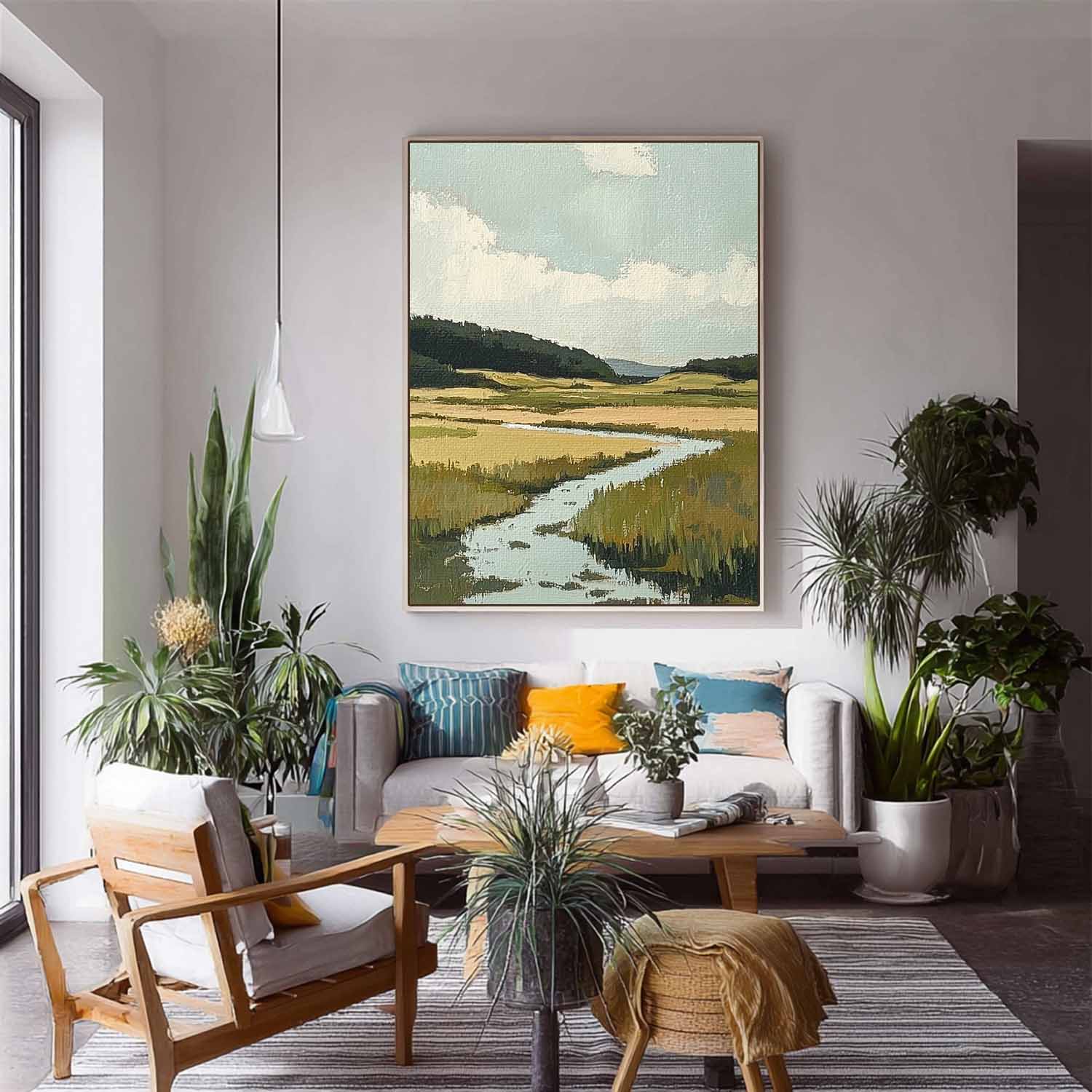 Tranquil Landscape Artwork Abstract Vllage Scenery Oil Painting Framed Large Wall Art Home Decor