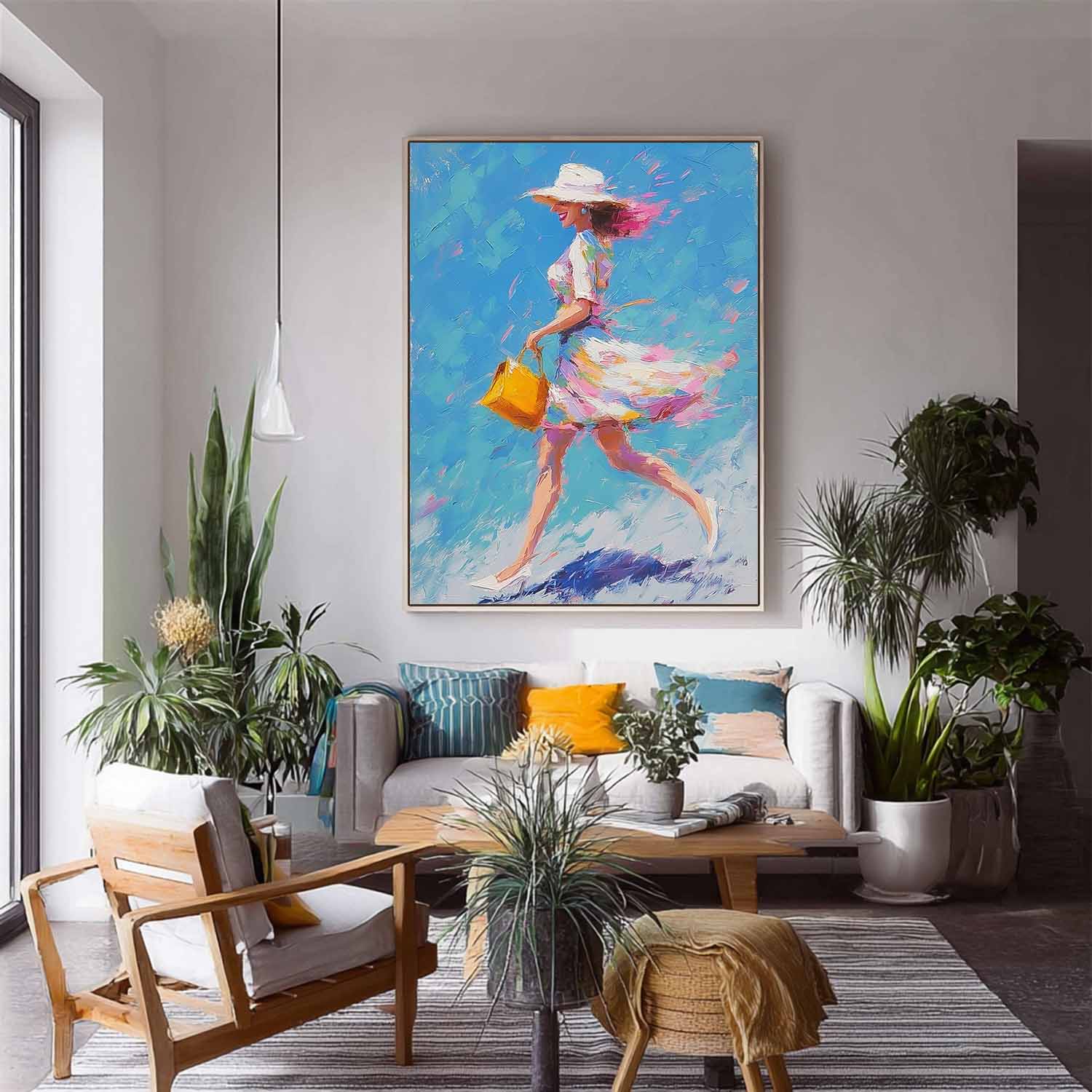 Urban Lady Style Canvas Large Vertical Fashion Wall Decor Sophisticated Gift Vibrant Urban Life Painting