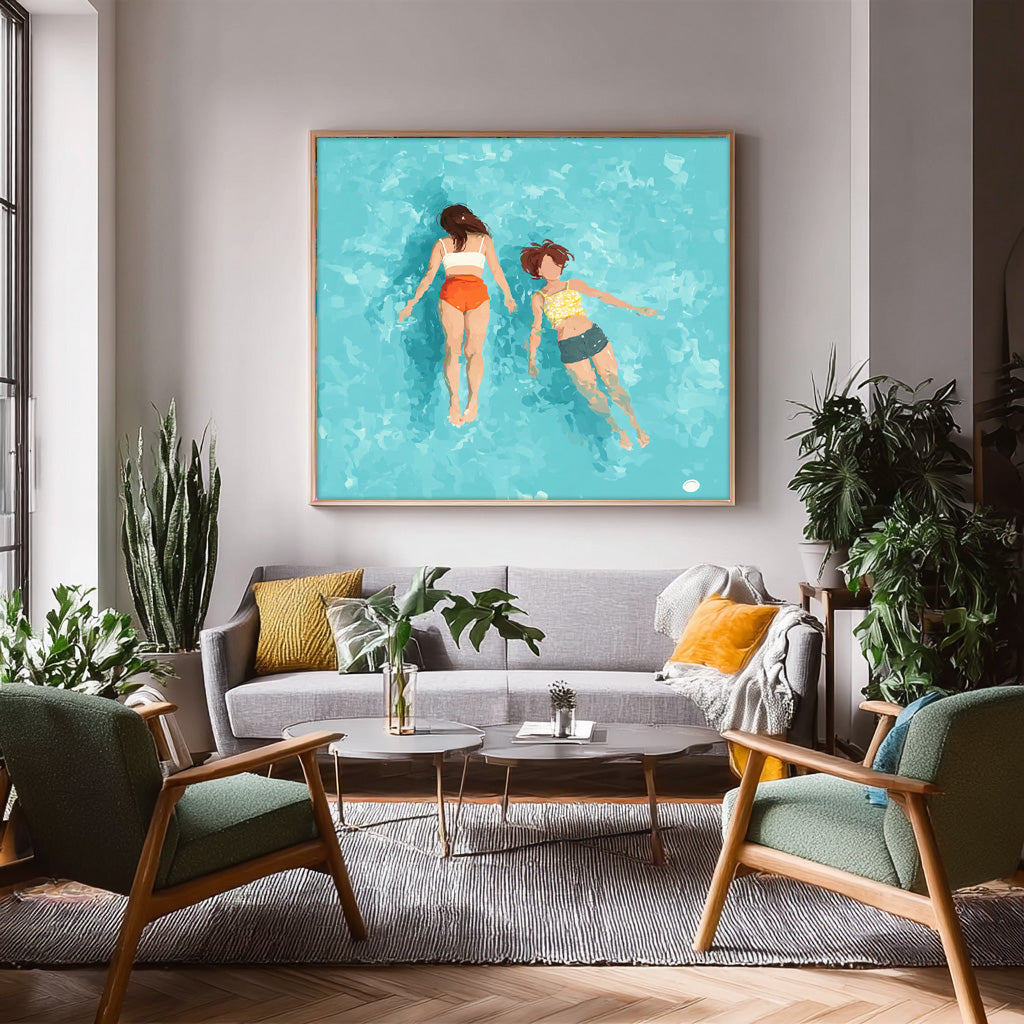 Original Girl swimming Wall Art Young Lady Artwork Square Diving In Ocean Sensual Woman Acrylic Painting