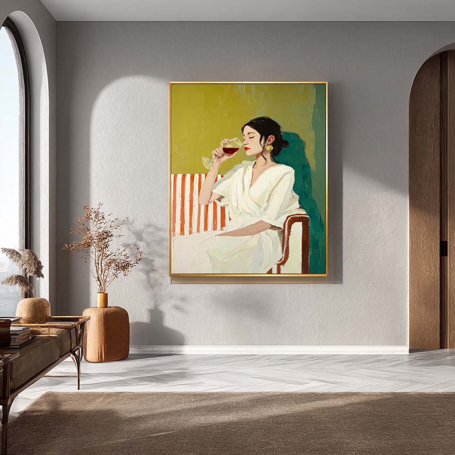 Figure Artwork Framed Original Elegant Woman Wall Art Abstract Lady Wearing A Bathrobe Oil Painting Canvas