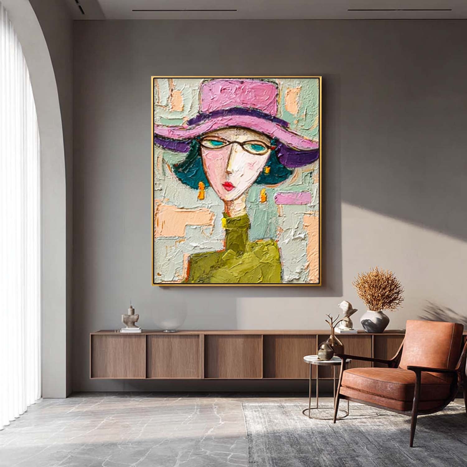 Large People Wall Art Color Abstract Woman Portrait Oil Painting Canvas Original Elegant Lady Painting