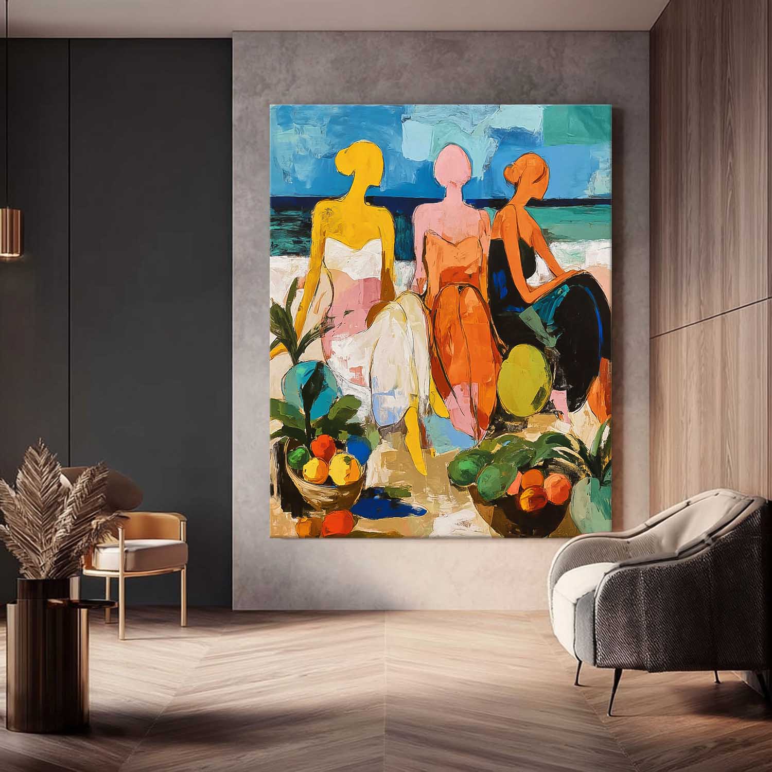Abstract Woman Oil Painting Canvas Original Tropical Style Lady Art Oil Painting Modern Bohemian Home Decor