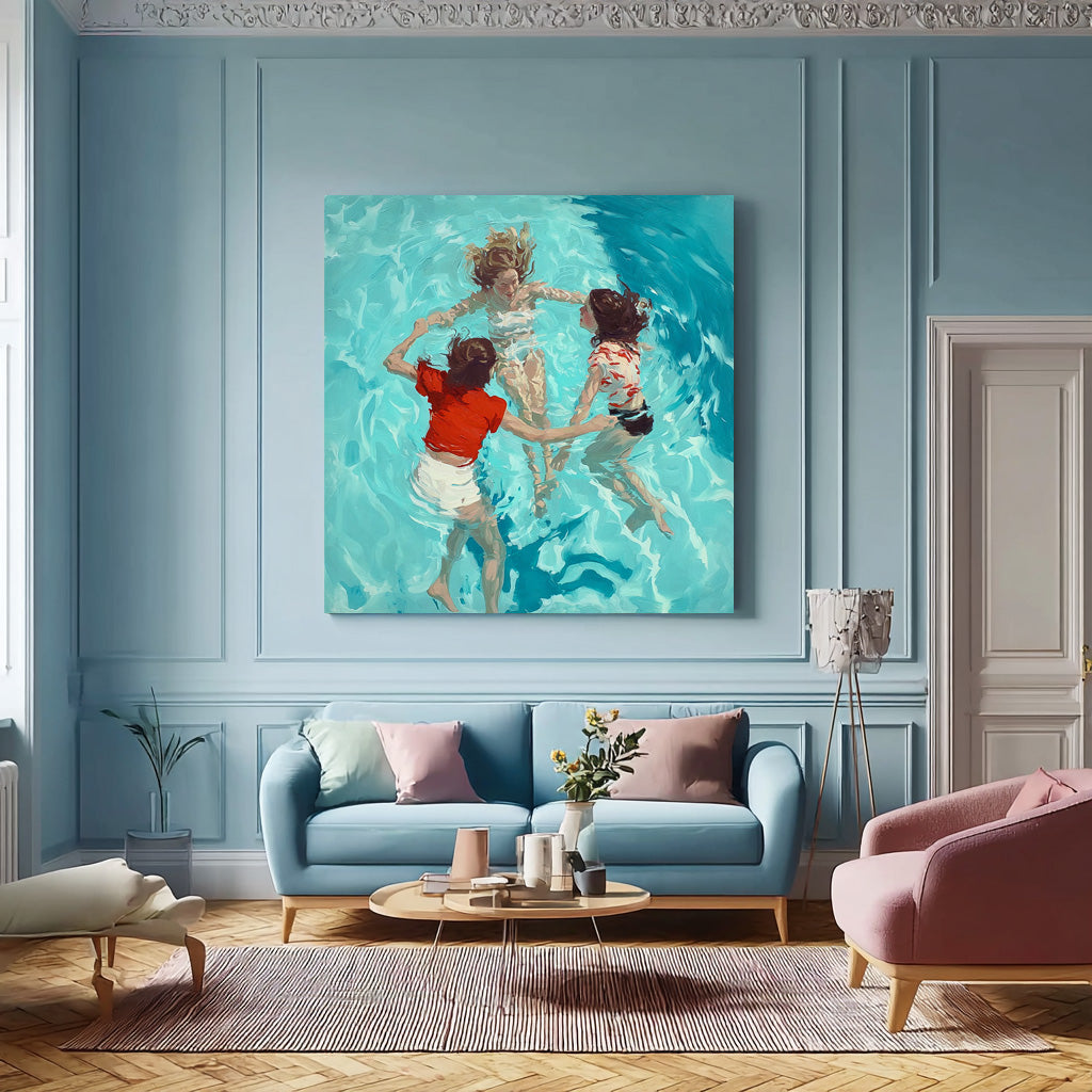 Lovely Lady Artwork Original Girl swimming Wall Art Diving In Ocean Sensual Woman Acrylic Painting