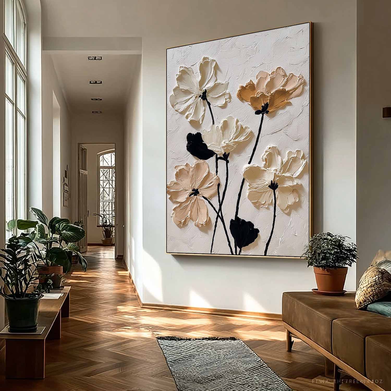 Texture Plant Wall Art Large White Flower Abstract Oil Painting Canvas Original Artwork Home Decor