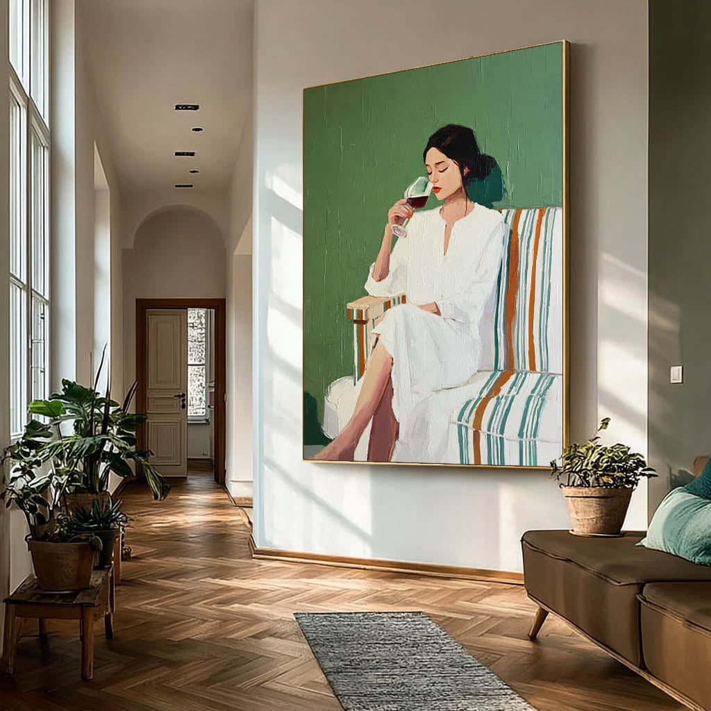 Original Elegant Woman Wall Art Abstract Lady Wearing A Bathrobe Oil Painting Canvas Figure Artwork Framed