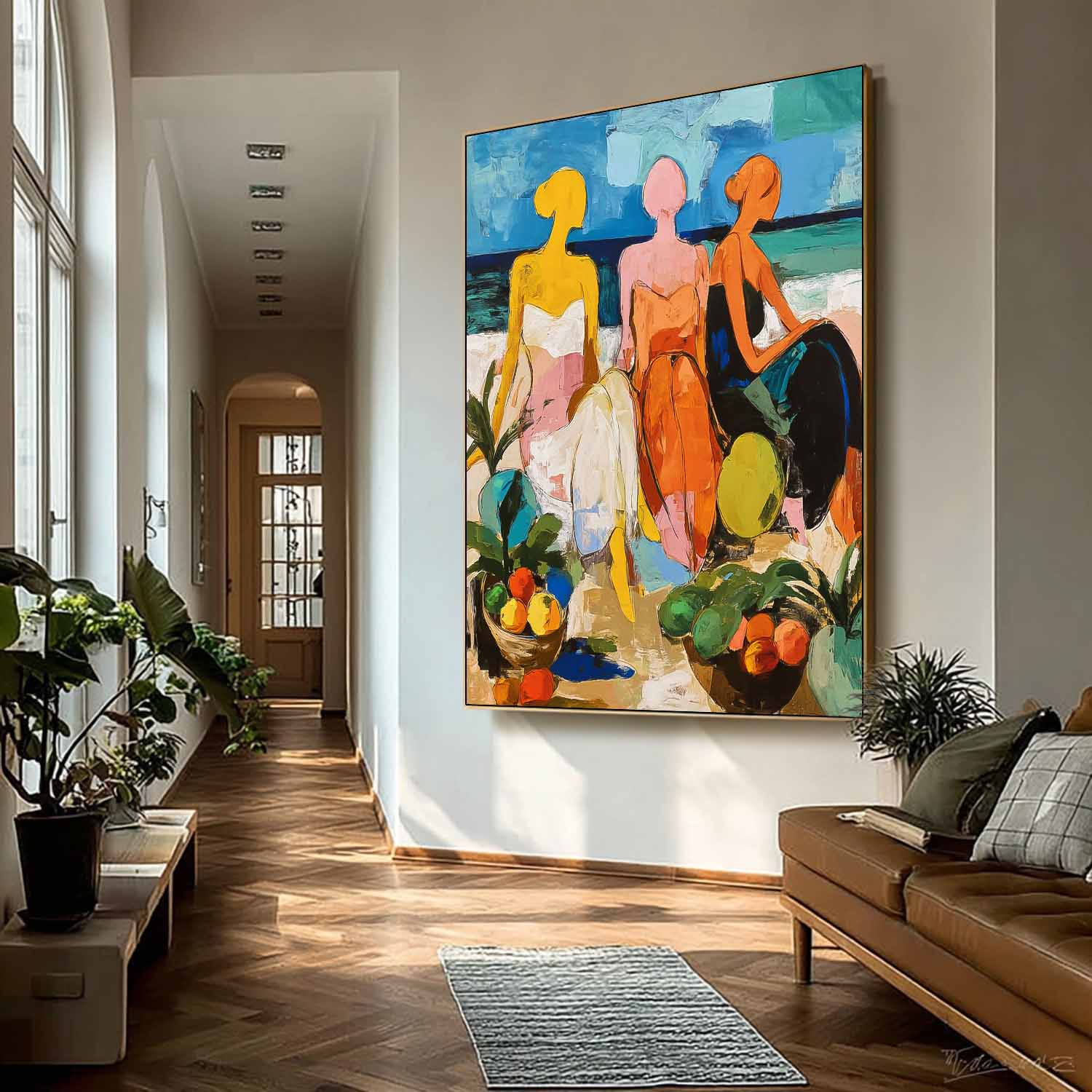 Abstract Woman Oil Painting Canvas Original Tropical Style Lady Art Oil Painting Modern Bohemian Home Decor