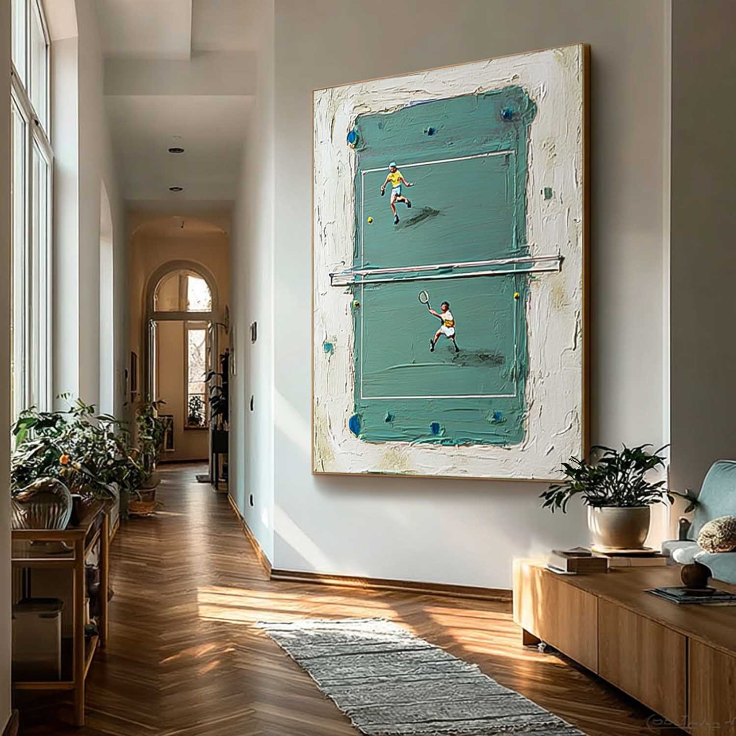 Original Green Tennis Court Oil Painting  Large Tennis Wall Art Tennis Lovers Gifts Sports Decor