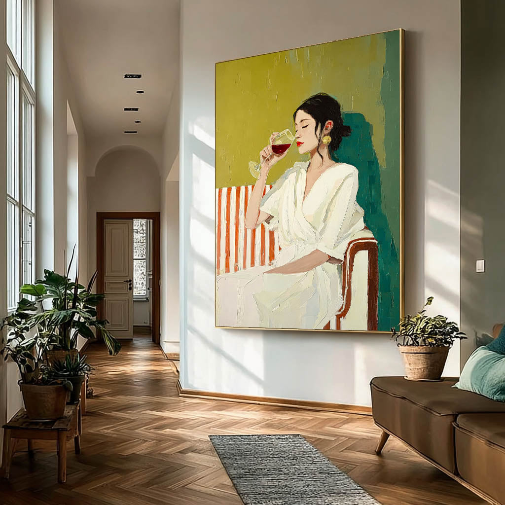 Figure Artwork Framed Original Elegant Woman Wall Art Abstract Lady Wearing A Bathrobe Oil Painting Canvas