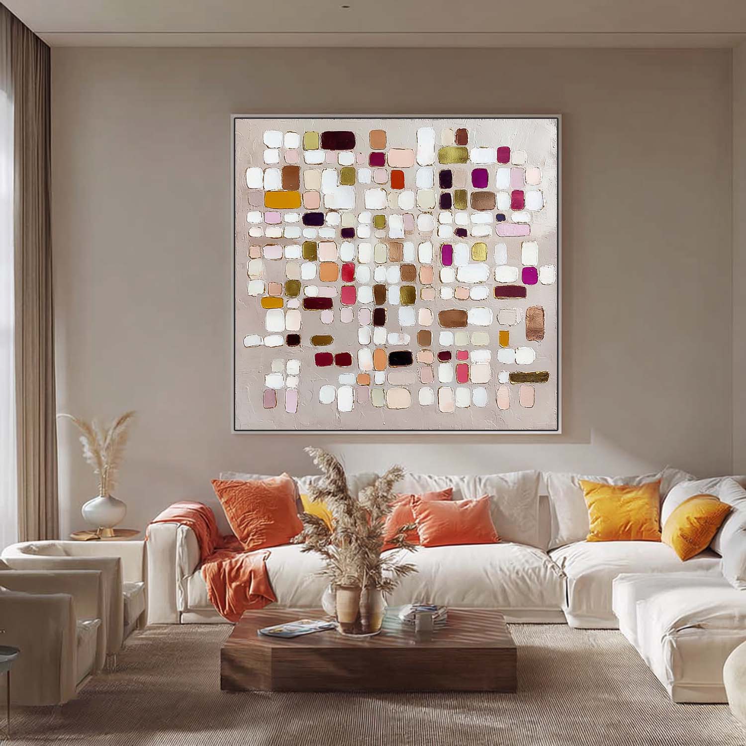 Large Square Color Block Texture Painting Framed Abstract Geometry Acrylic painting Original Wall Art