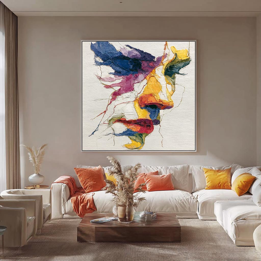 Large Graffiti Figure Wall Art Abstract Side Face Painting Canvas Original Line Facial Features Artwork