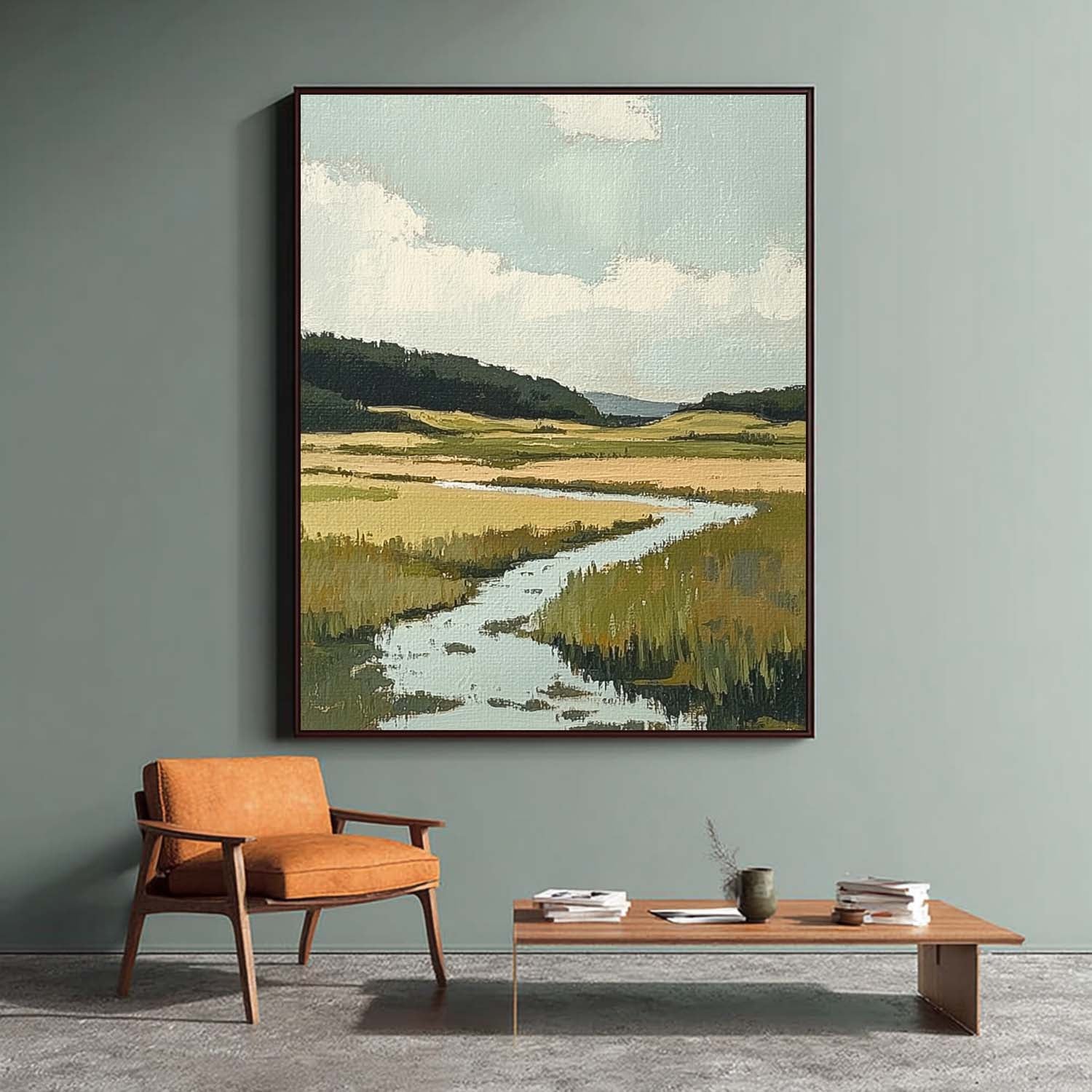 Tranquil Landscape Artwork Abstract Vllage Scenery Oil Painting Framed Large Wall Art Home Decor