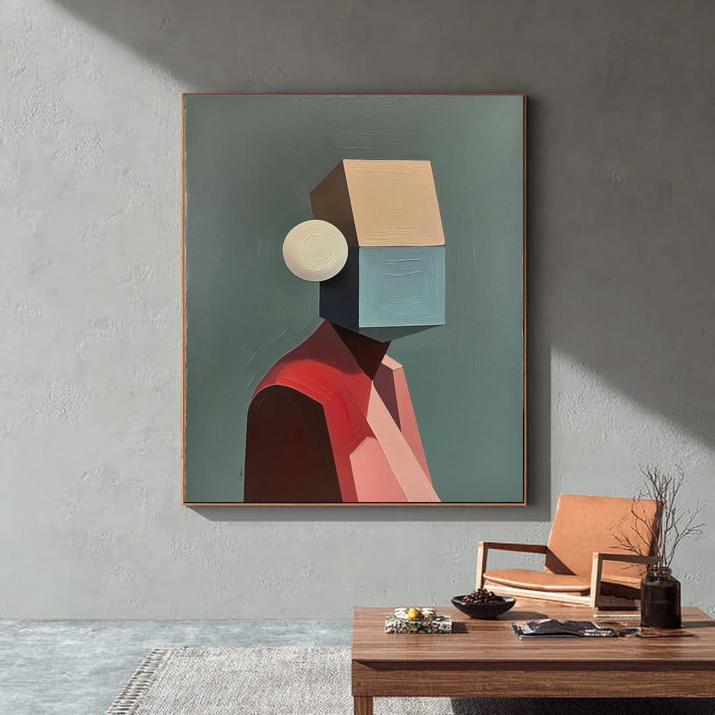 Original Large Abstract Figure Wall Art Textured Geometric Shapes People Painting Canvas Home Decor