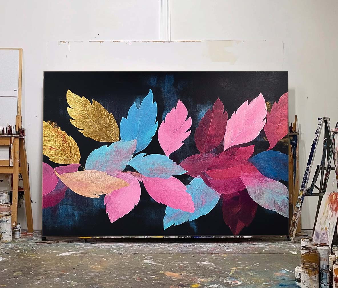 Colored Leaves Texture Artwork Original Abstract Leaves Oil Painting On Canvas Big Acrylic painting Home Decor