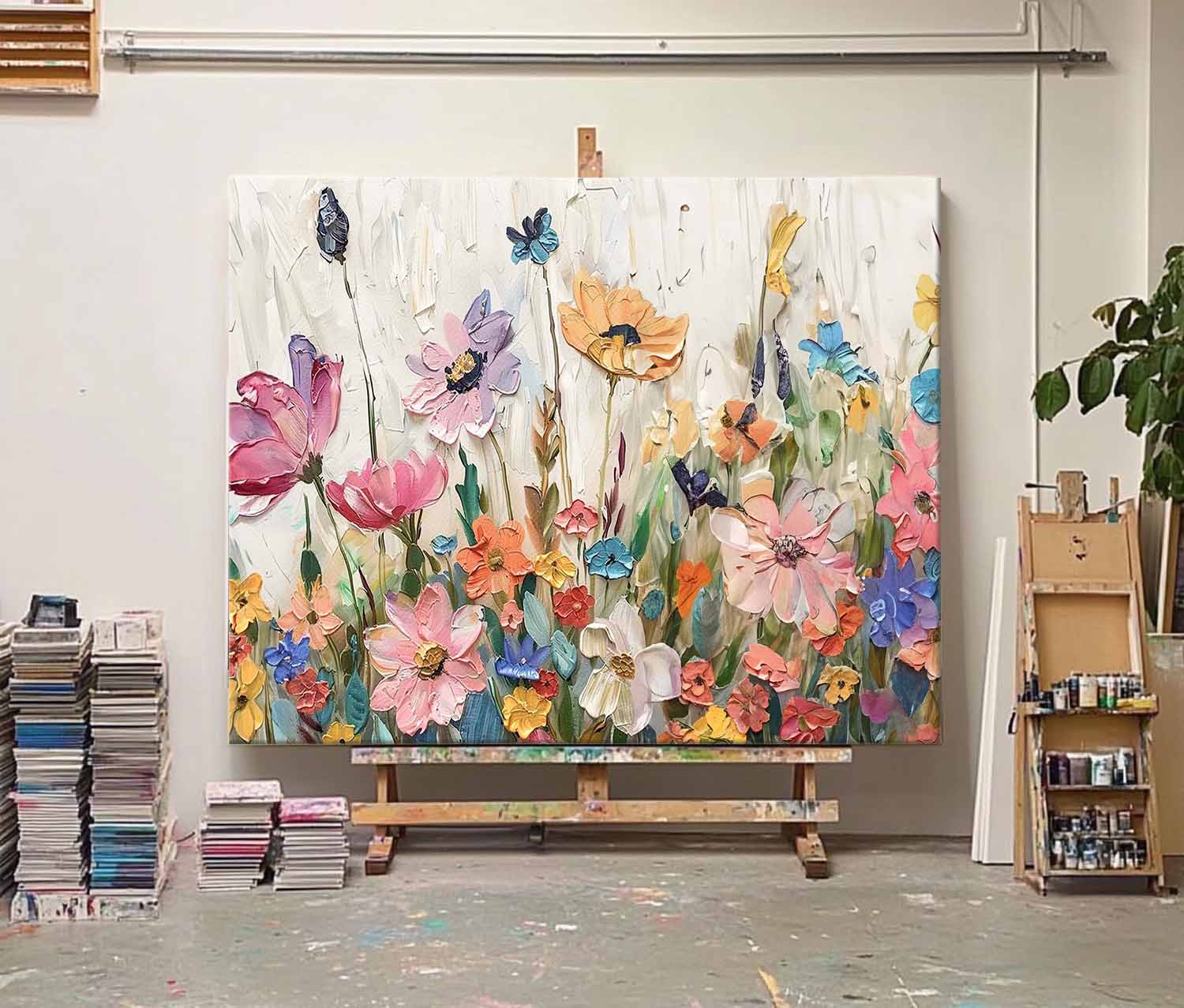 Horizontal Flower Beauty Texture Artwork Original Abstract Colorful Oil Painting On Canvas Home Decor Gift
