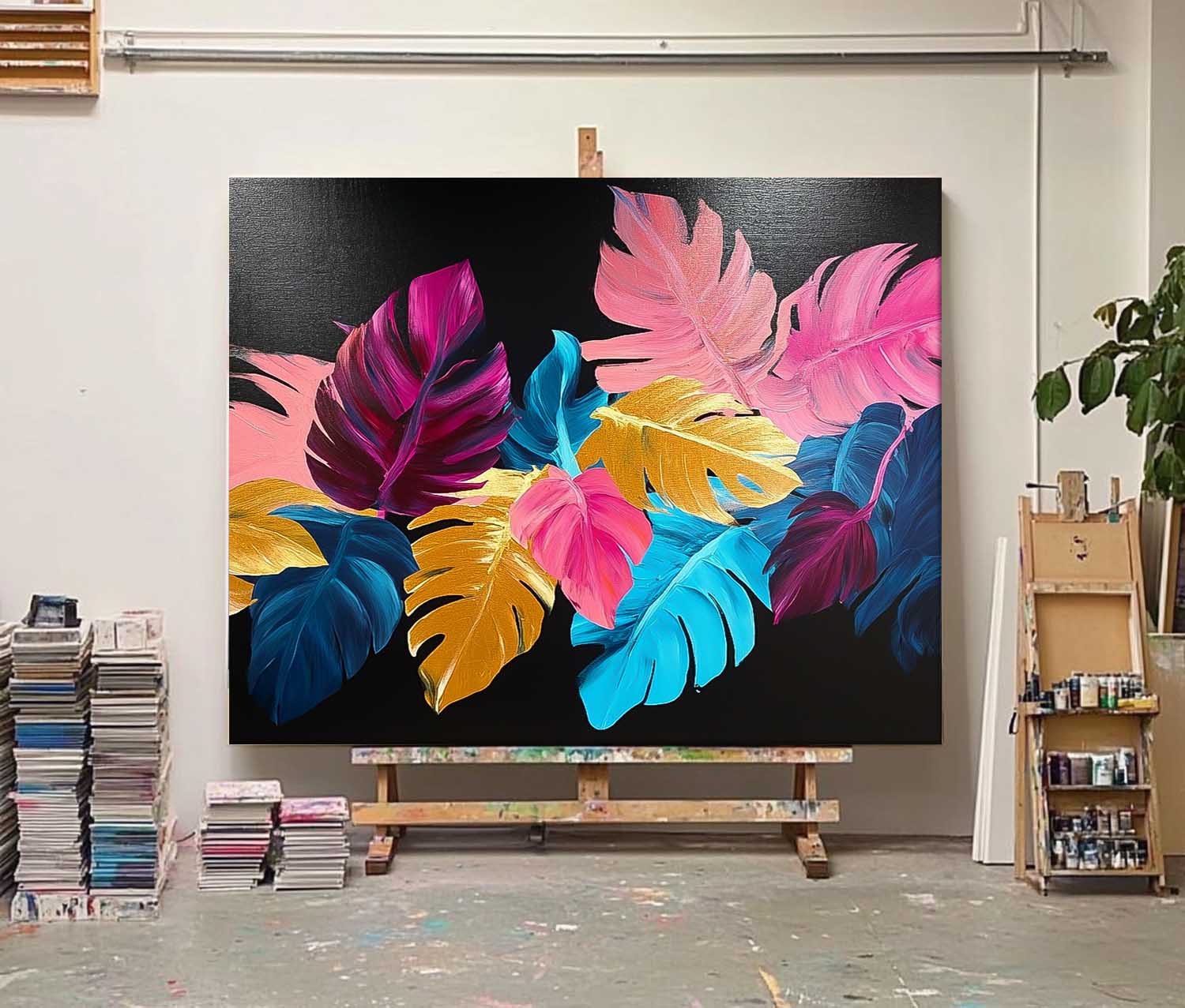 Colored Leaves Texture Artwork Original Abstract Leaves Oil Painting On Canvas Home Decor Artwork