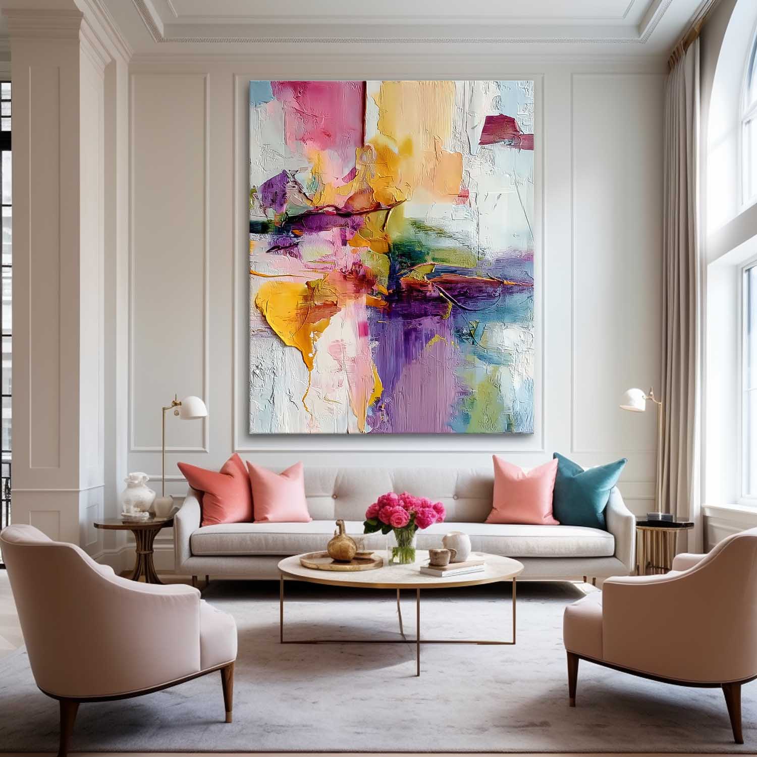 Original Scraper Oil Painting Bright Color Texture Acrylic painting Abstract Large Wall Art Fashion Art