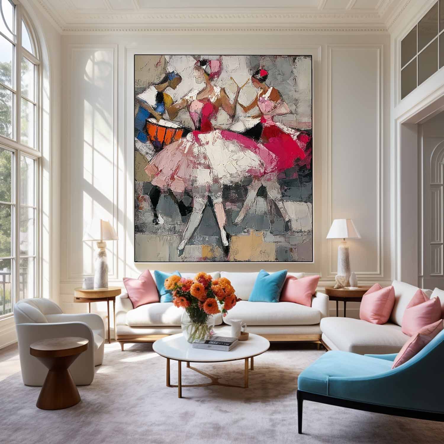 Large Dancing Girl Artwork Original Female Acrylic Painting Canvas Abstract Lady Wall Art Framed